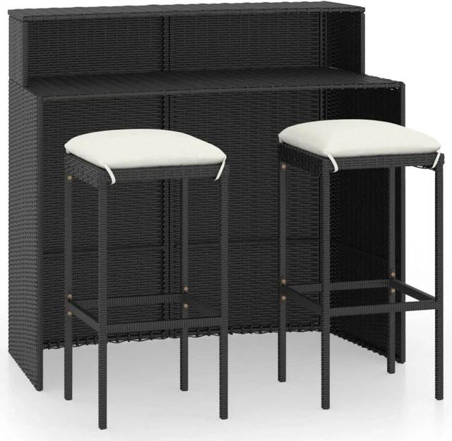 vidaXL 3-teiliges Gartenbar-Set mit Kissen in Schwarz aus Stahl und Polyester - Bild 1