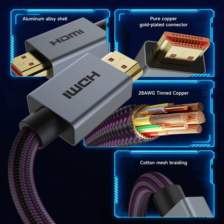 MOSHOU HDMI 2.2 Ultra-High-Speed Kabel mit 96Gbps, 16K Kompatibilität, Geflochtenes Design, 4K@480Hz und 8K@240Hz, unterstützt Dynamic HDR, eARC und DTS:X - Bild 3