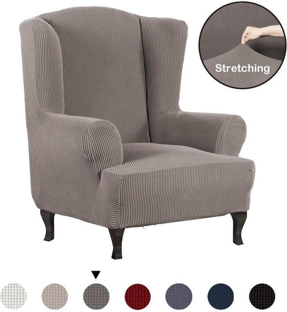 Cozy Up Home Ohrensessel-Schonbezug aus Jacquard-Stretch mit Karomuster in Braun, B: 91,4 cm, T: 81,3 cm, H: 114,3 cm - Bild 1