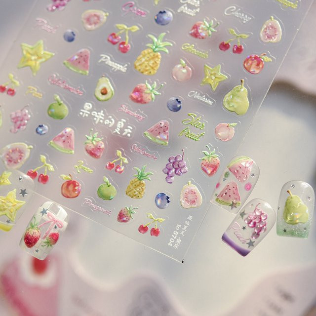 Rhstoe 5D Sommerfrucht Nagelaufkleber, Glänzend, Unisex - Bild 1