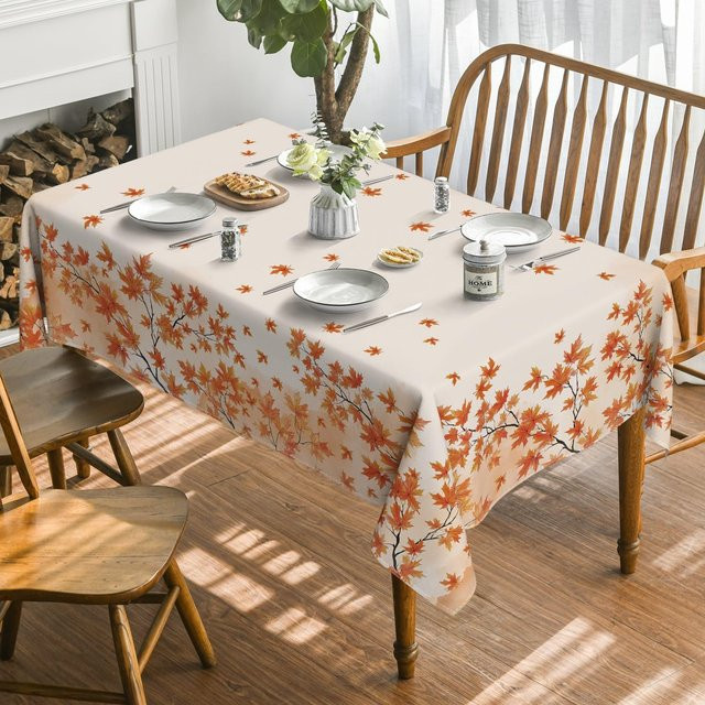 Wasserdichte Herbst Tischdecke mit Ahornblatt-Design von JMG Household Supplies, Beige, B: 140 cm, T: 200 cm - Bild 1