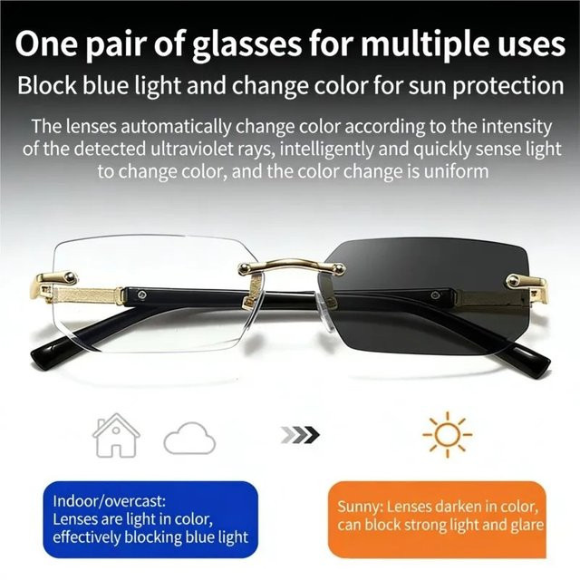MJYIWANG Photochrome Sonnenbrille, randlos, rectangular, Metall, Schwarz, Unisex - Bild 1