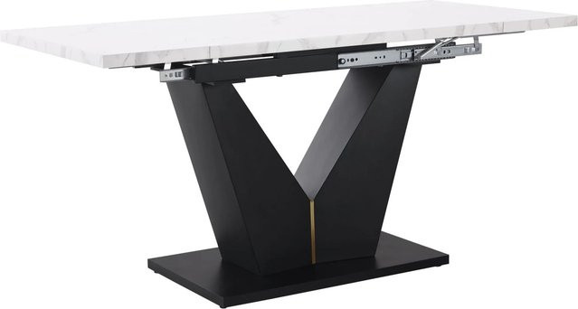 Merax Ausziehbarer Esstisch in Weiß mit V-Gestell und Teleskopfunktion, B/T/H: 99-159 x 75 x 75 cm - Bild 1