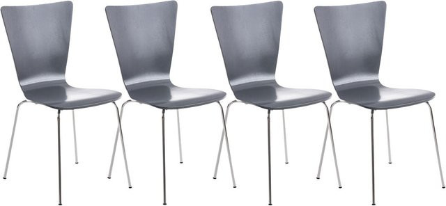 TPFLiving 4er Set Besucherstühle Jaron mit Holzsitz in Grau, stapelbar und modern - Bild 1