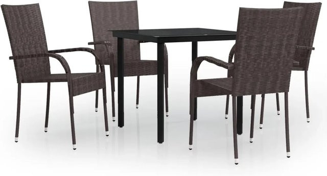 vidaXL 5-teilige Garten-Essgruppe aus PE-Rattan und Glas in Braun und Schwarz - Bild 1