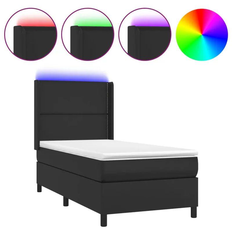 Vidaxl Kontinentalbett mit Matratze und LED in Schwarz aus Kunstleder, B/T: 90 x 190 cm - Bild 3