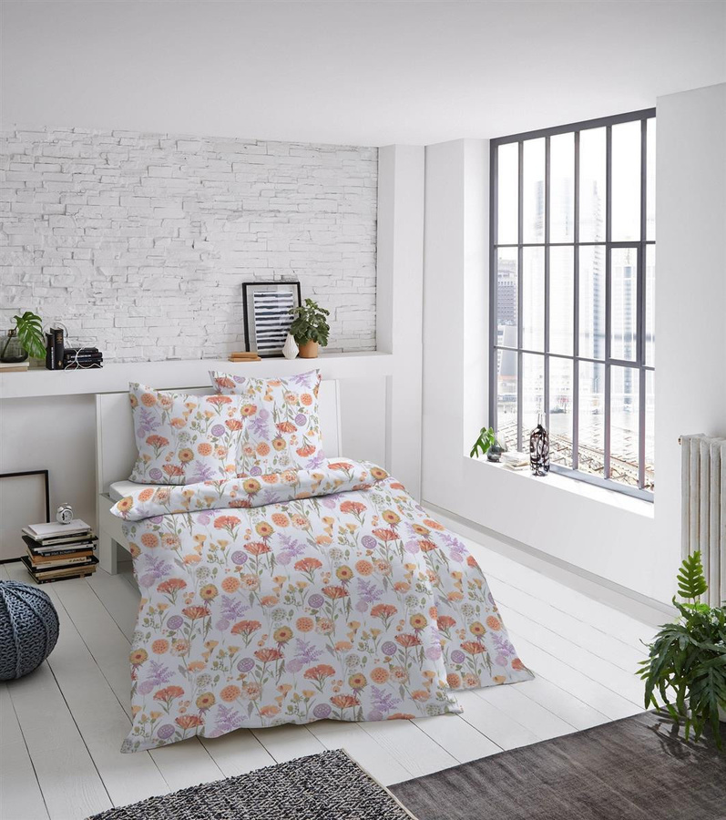 Dormisette Mako Satin Bettwäsche Barock Blumen Flieder B/H: 155 x 220 cm mit Kissenbezug 80 x 80 cm - Bild 1