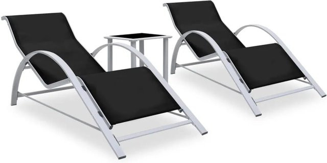 Furnicato Sonnenliegen Set aus 2 Stück mit Tisch aus schwarzem Aluminium und Textilene - Bild 1