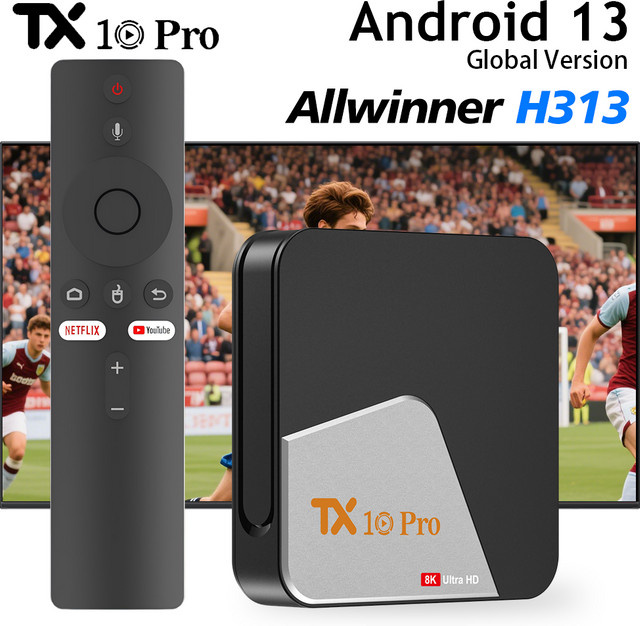 TX10 PRO Smart TV Box AIIwinner H313 mit Android 13, 8K Auflösung, Dual WLAN 2.4G/5G und Bluetooth 5.0, Schwarz - Bild 1