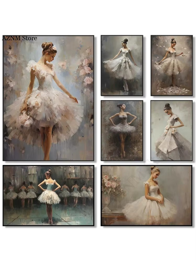 Potdemiel Abstrakte Ballettkunst Leinwand Wandbild mit Ballerina im Retro-Stil, Mehrfarbig - Bild 3