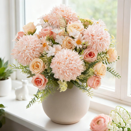 Brial Home Künstliches Blumenbouquet aus Seide mit Rosen und Chrysanthemen für Tischdekoration und Hochzeitsdeko