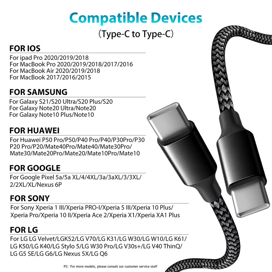 Lann USB-C auf USB-C Verlängerungskabel PD 60 W für iPhone 15 Pro Max Plus Huawei Samsung Xiaomi OPPO in Schwarz und Grau - Bild 5