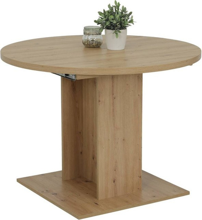 Esstisch Hela rund aus Eiche Nachbildung, erweiterbar, braun, B/T/H: 144 x 104 x 76 cm