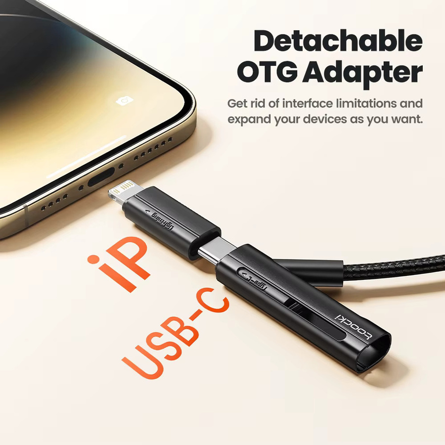 Toocki 2-in-1 USB-C auf Lightning Ladekabel mit OTG-Adapter, PD 60W Schnellladekabel für iPhone und Android, Schwarz - Bild 4