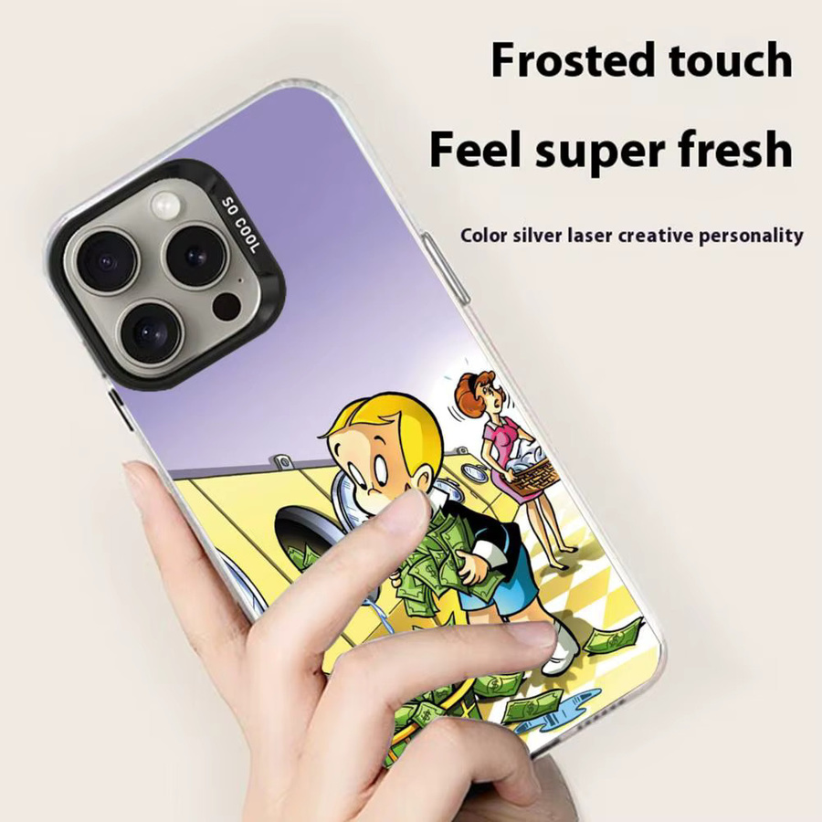 Richie Rich Handyhülle für iPhone 11 bis iPhone 17 Air Pro Max, bunt plattiert, rutschfest und Anti-Fingerabdruck-Schutz, Multicolor und Schwarz - Bild 3