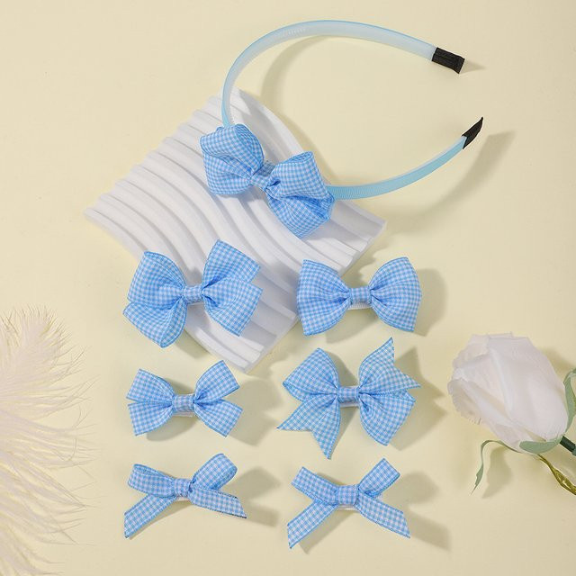 BABY BOWS Haarspangen-Set, 7-teilig, Blau Kariert, Schmetterling, Kinder - Bild 1