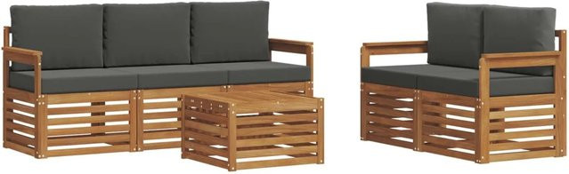 vidaXL 6-teilige Sofagarnitur aus Massivholz Akazie in Natur und Anthrazit mit Polstern und Tisch im modernen Latten-Design - Bild 1