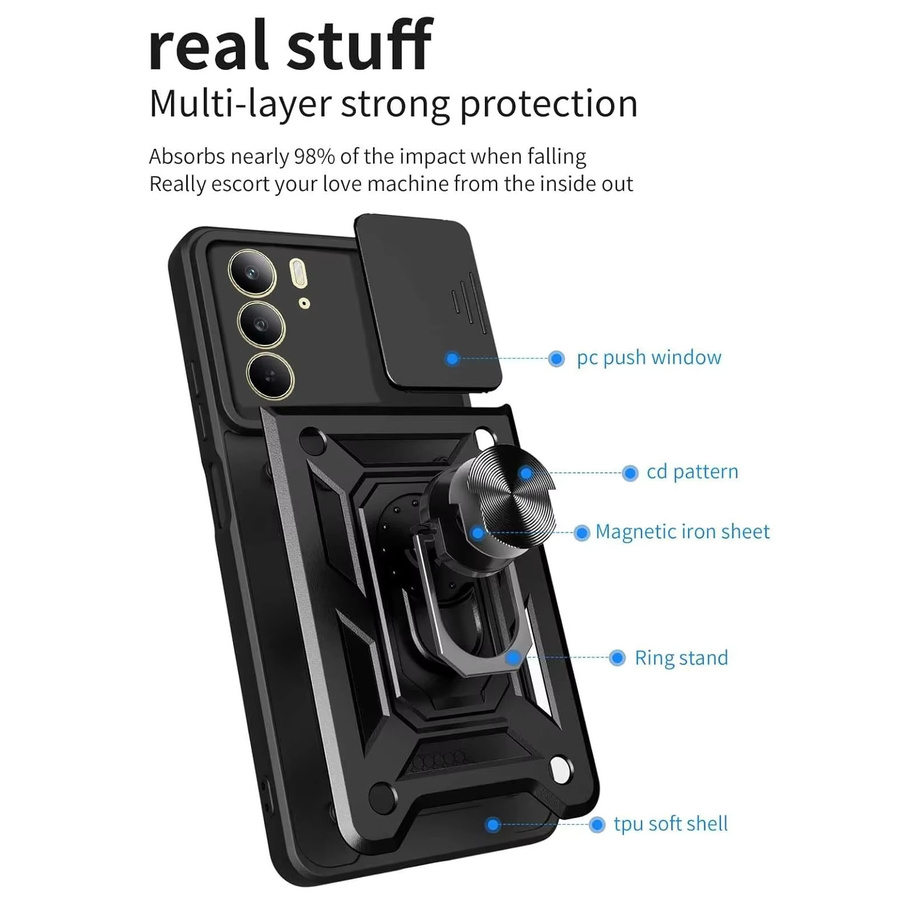Schutzhülle für Realme C71, C75 4G, C85 Pro, C100i und C100 5G mit Linsenschutz und magnetischem Ringhalter in Schwarz - Bild 3