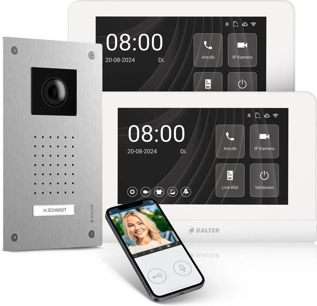 Balter Entri L Video Türklingel Komplettset für Einfamilienhäuser mit 2x 7 Zoll Unterputz-Monitor in Silber - Bild 1