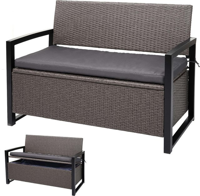 MCW Poly-Rattan 2er Sitzbank F39 als Gartenbank und Truhenbank mit Staufach und Sitzkissen in Grau-meliert - Bild 1