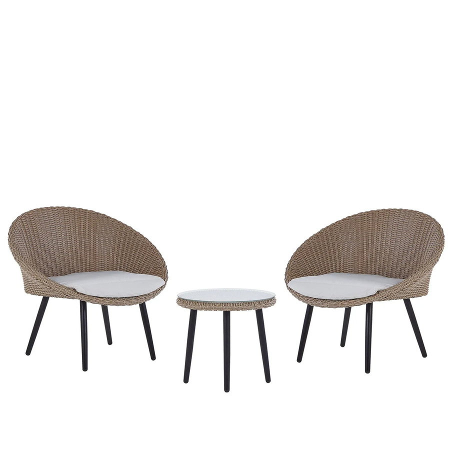 Beliani Bistro Set ORTIGIA in Hellbeige mit Glas und Stahl, B/T/H: 70 x 82 x 75 cm - Bild 2