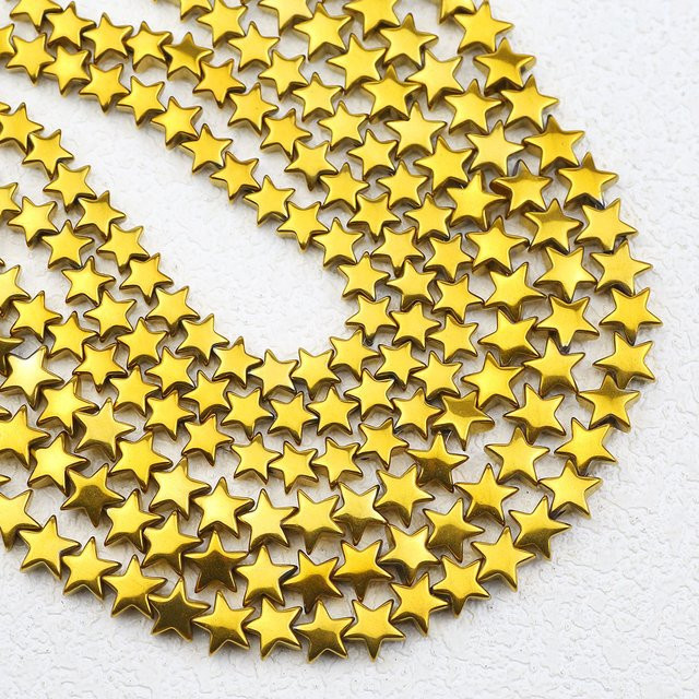 wlyees Perlen Hämatit, Gold, Messing, Gebogene Pentagramm, 6/8mm, Unisex - Bild 1