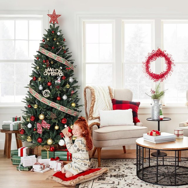 HiMISS Künstlicher Weihnachtsbaum in Grün mit dichtem PE/PVC-Material und stabilem Metallständer - Bild 1