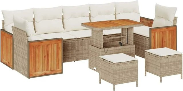 vidaXL Gartensofa-Set aus Poly-Rattan in U-Form mit 13-teiligem Zubehör und Kissen, Farbe: Beige-Creme - Bild 1