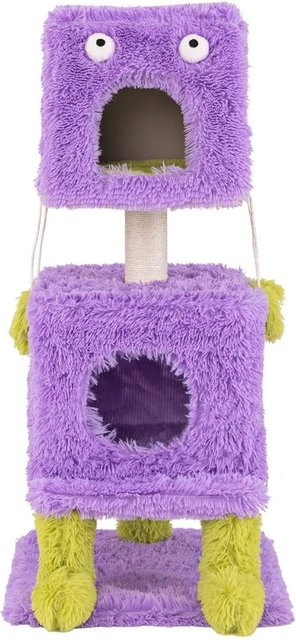 Costway Katzenmöbel Aktivitätsbaum Monster-Thema mit Katzenhaus und integriertem Spielzeug in Lila und Grün, Höhe: 111 cm - Bild 1