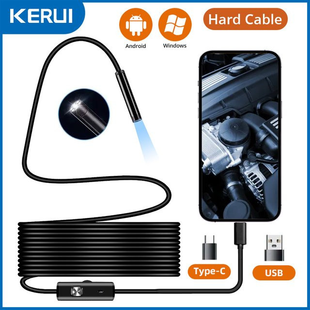 KERUI Industrie-Endoskop Typ C in Schwarz, wasserdichte Mini-Kamera mit 2-in-1 USB A und USB C Anschluss für Android und PC - Bild 1