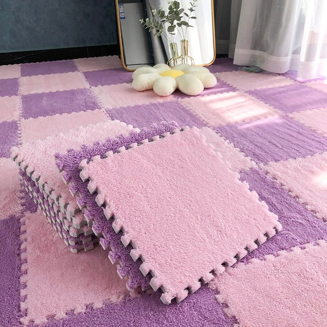 DHDH Plüsch-Babyspielmatte aus Polyester in Pink, ineinandergreifende Schaumstofffliesen für das Kinderzimmer oder Wohnzimmer, B/B/H: 30 x 30 x 1 cm - Bild 1