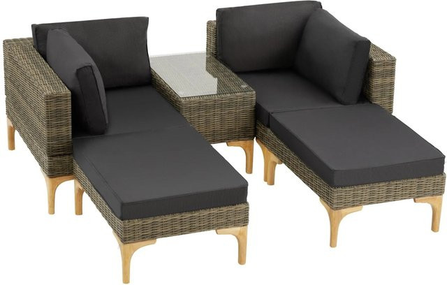 tectake Bellaria Aluminium Rattan Lounge in L-Form mit Polstern, wetterfest und UV-beständig, Farbe Natur, B/T/H: 169,50 x 204 x 74 cm - Bild 2