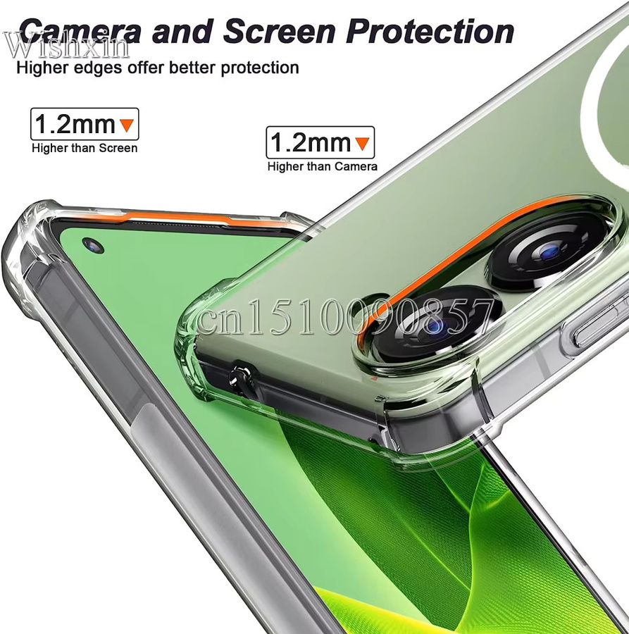 WISHXIN Stoßfeste MagSafe Hülle für Zenfone 10 10Z 9, Transparente TPU-Schutzhülle mit verstärkten Ecken für magnetisches kabelloses Laden - Bild 4