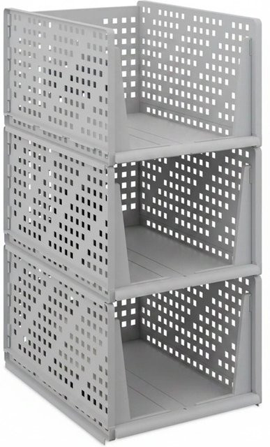 Relaxdays Schrank Organizer Stecksystem aus Kunststoff, Grau, 3er Set, B: 24,5 cm, T: 33,5 cm, H: 43,5 cm - Bild 1
