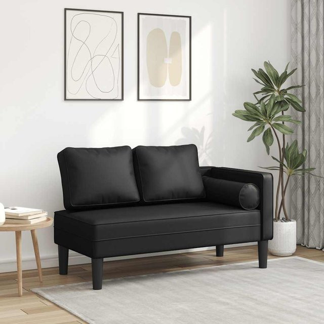 vidaXL Chaiselongue mit Kissen in Schwarz aus Kunstleder, B/T/H: 116,5 x 62,0 x 57,5 cm - Bild 3