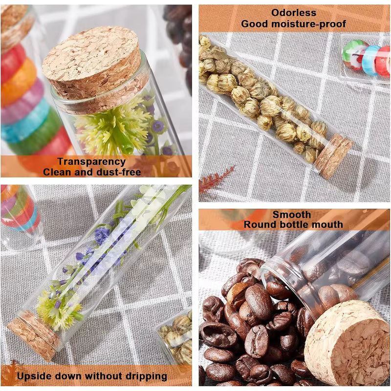 10 Stück transparente Glas-Reagenzgläser mit Korkstopfen, 60 ml Mini-Glasflaschen für Gastgeschenke, Gewürze oder Dekoration - Bild 6