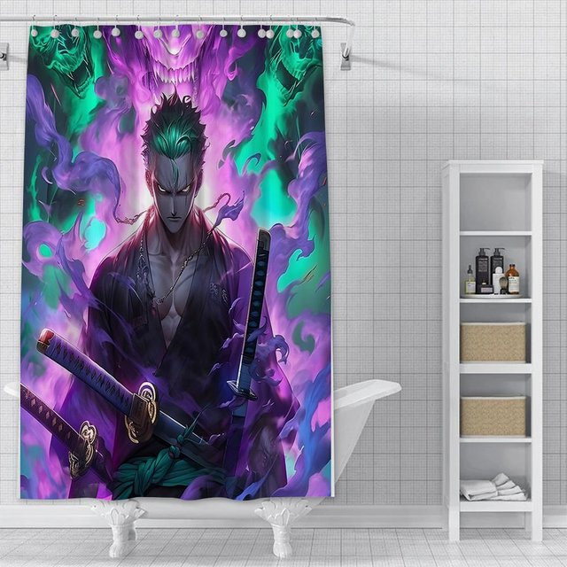 Wasserfester Duschvorhang mit Anime Monkey D. Luffy Motiv von Baifenbai Home Furnishing, bunt, Polyester, B/H: 120 x 180 cm - Bild 1