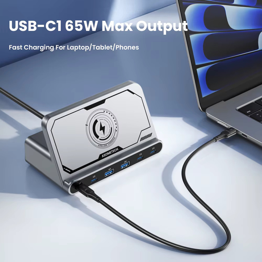 ASOMETECH 160W Kabelloses Desktop-Ladegerät mit USB-C PD 3.0 Multi-Port Schnellladestation für iPhone und Laptop - Bild 3