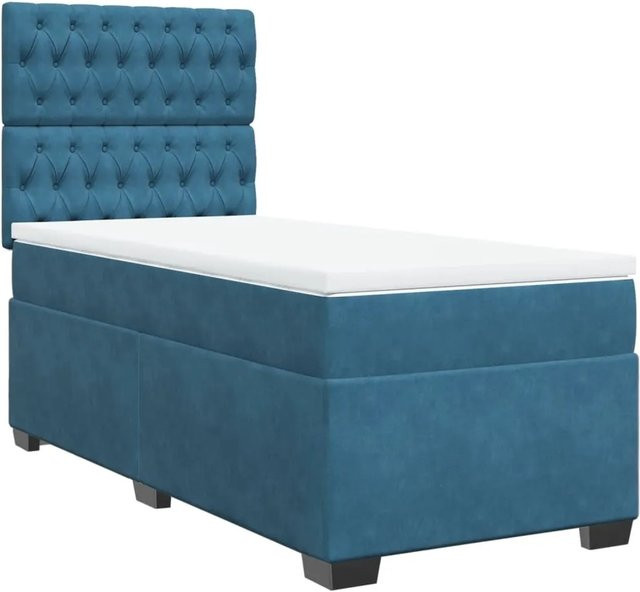 vidaXL Boxspringbett mit Matratze in Blau aus Samt, Hybridbett mit Taschenfederkern, B/T: 90 x 190 cm - Bild 1