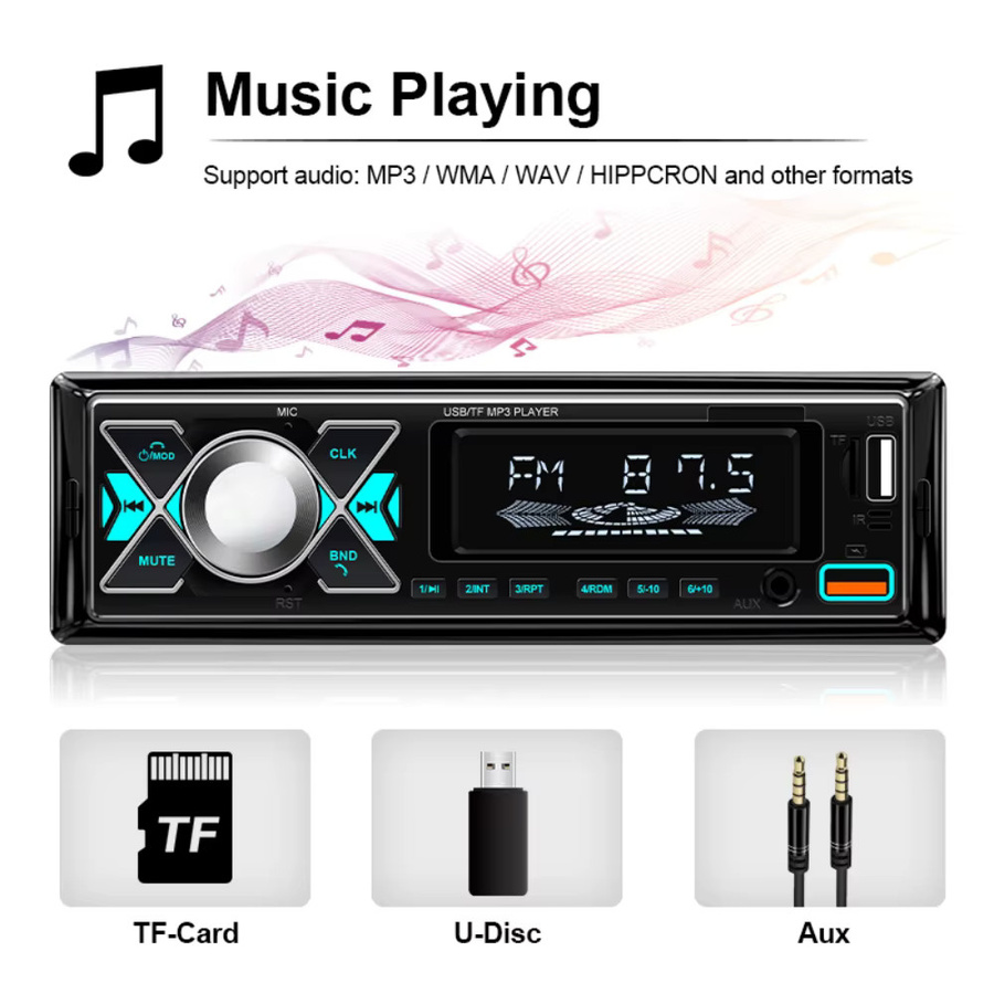 HIPPCRON Digitales 1 Din Autoradio mit FM Musikradio, MP3 Player und 7 farbigen Lichtern in Schwarz inklusive Fernbedienung - Bild 5