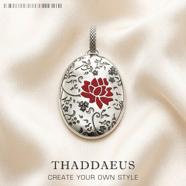 Thaddaeus Anhänger, Medaillon, rote Rose, 925 Sterlingsilber, Damen - Bild 1