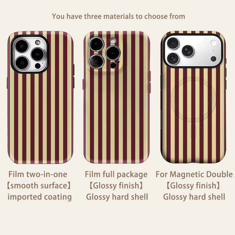 Potdemiel Handyhülle mit vertikalen Streifen in Burgunderrot und Beige für iPhone 17 16 15 14 13 Pro Max Plus, robuste doppelschichtige Magnet-Hülle - Bild 2