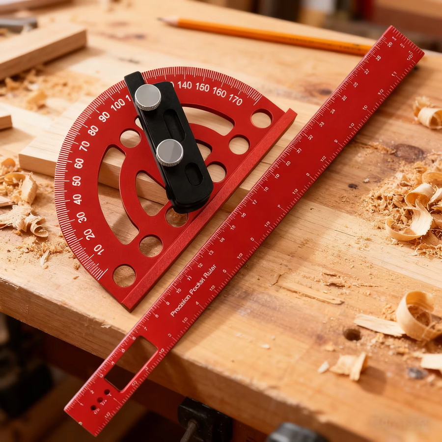 FNICEL Winkelpräzisions-Winkelmesser aus Aluminiumlegierung in Rot für die Holzbearbeitung - Bild 2