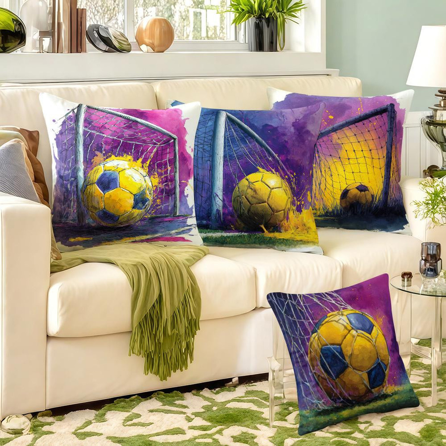 Aquarell Fußball Wurfkissenbezug mit Fußballtornetz-Druck, Multicolor, B/B: 18 x 18 cm - Bild 2