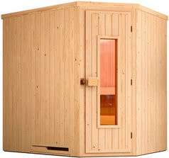 Weka Ecksauna Varberg 1 für 6 Personen in Braun mit 4,5 kW Ofen und Holztür - Bild 1