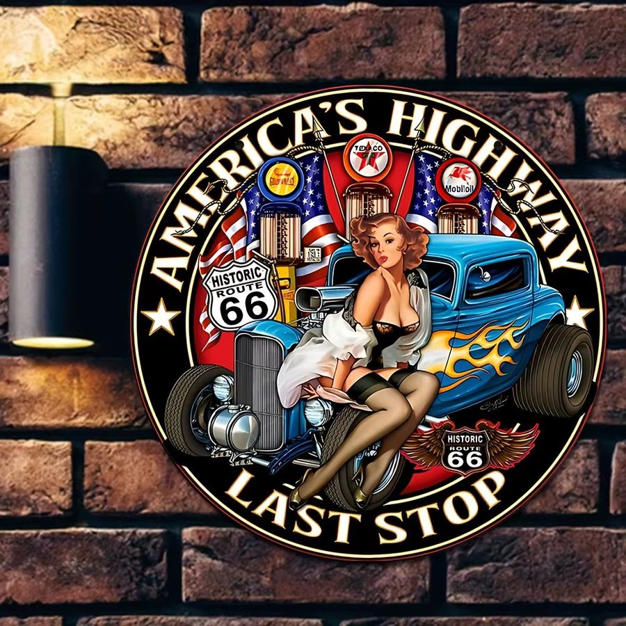 HELLOYOUNG Vintage Retro Highway Last Station Schild aus Aluminium als Wandkunst-Dekor im amerikanischen Stil - Bild 2