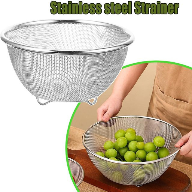Waasoscon Edelstahl-Mesh-Sieb in Silber, runder Abtropfkorb für Gemüse, Obst und Reis - Bild 1