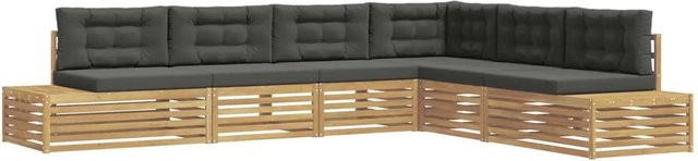 vidaXL 6-teilige Outdoor-Sofagarnitur aus Akazienholz und Polyester in Weiß/Anthrazit - Bild 1