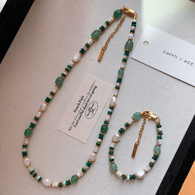 V-best Schmuck-Set, 14K Gold gefüllt, Perle, Jade Stein, Damen - Bild 1