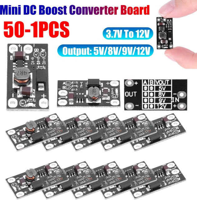 50 Stück Mini DC Boost Converter Board 3,7 V zu 12V DC Step Up Modul für Lithium-Batterien, Spannung Regler in Schwarz - Bild 1